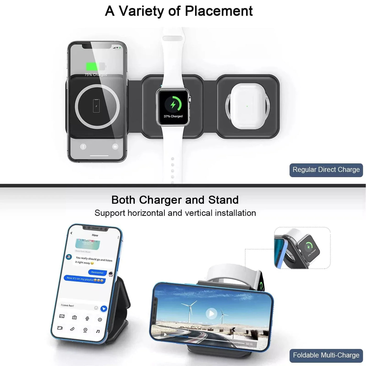 3 in 1 15W Magnetic Wireless Charger Mat Pad